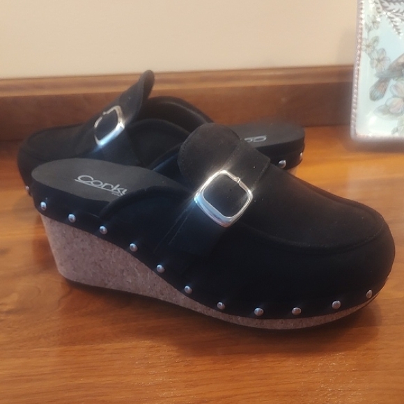 Black Suede Clogs with Silver Accents - Picture 3 of 5